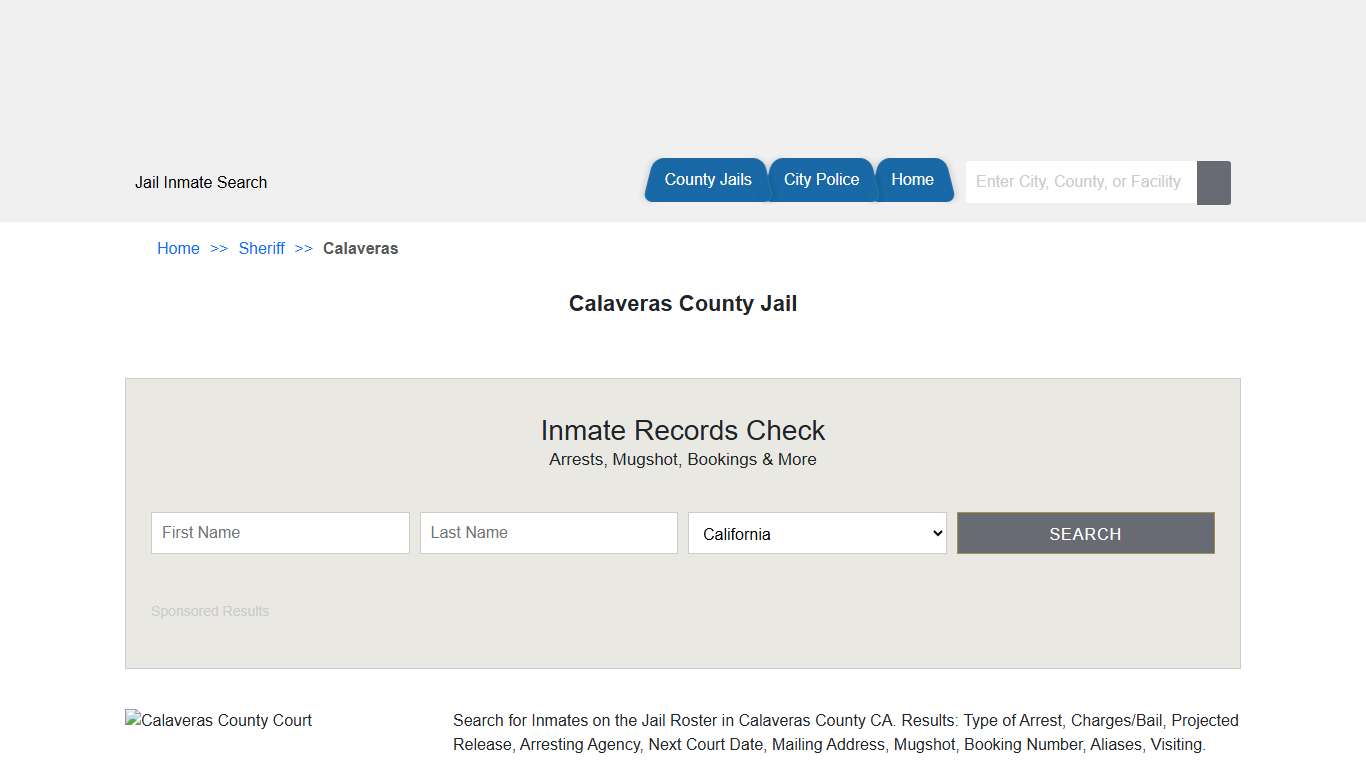 Calaveras County Jail | Jail Roster Search