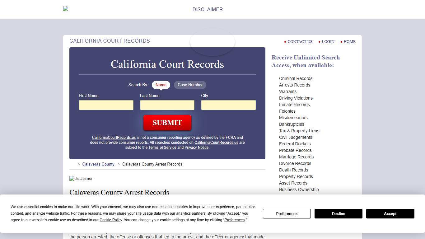 Calaveras County Arrest Records | CaliforniaCourtRecords.us